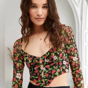 AFRM x Free People Women's Strawberry Cherry Print‎ Cropped Top Size XS